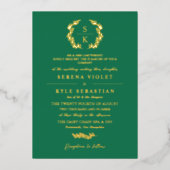 Emerald Elegant Typografie Laurel Wreath Monogram Folie Uitnodiging (Voorkant)