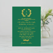 Emerald Elegant Typografie Laurel Wreath Monogram Folie Uitnodiging (Staand Voorkant)