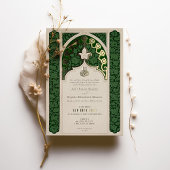 Emerald Elegantie Islamitische kant bruiloft Folie Uitnodiging