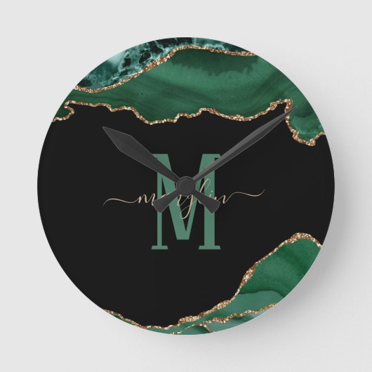 EMERALD EN GOLD AGATE MONOGRAM RONDE KLOK (Voorkant)