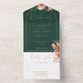 Emerald en Gold Arch Rustic Floral Fall Wedding All In One Uitnodiging (Binnen)