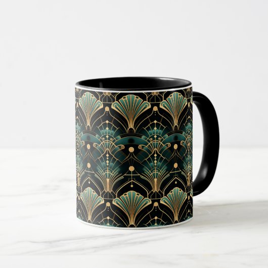 Emerald en Gold Art Deco-geïnspireerde Fan Mok (Voorkant rechts)