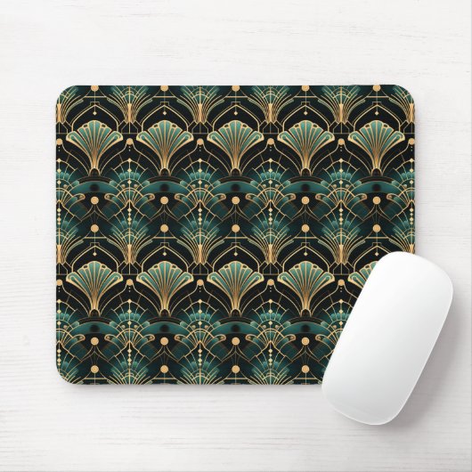 Emerald en Gold Art Deco-geïnspireerde Fan Muismat (Met muis)