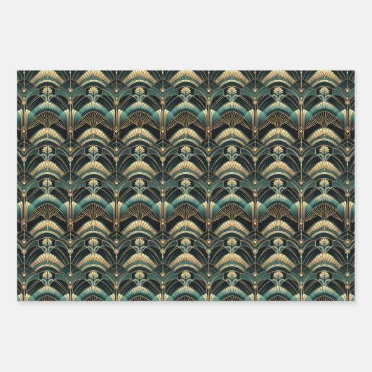 Emerald en Gold Art Deco Set van Inpakpapier Vel (Voorkant 3)