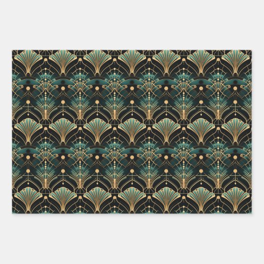 Emerald en Gold Art Deco Set van Inpakpapier Vel (Voorkant 2)
