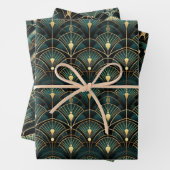 Emerald en Gold Art Deco Set van Inpakpapier Vel (In situ)