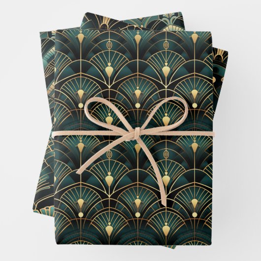 Emerald en Gold Art Deco Set van Inpakpapier Vel (In situ)