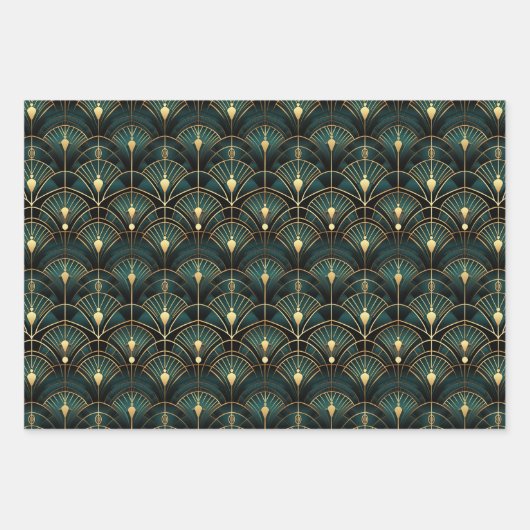 Emerald en Gold Art Deco Set van Inpakpapier Vel (Voorkant)