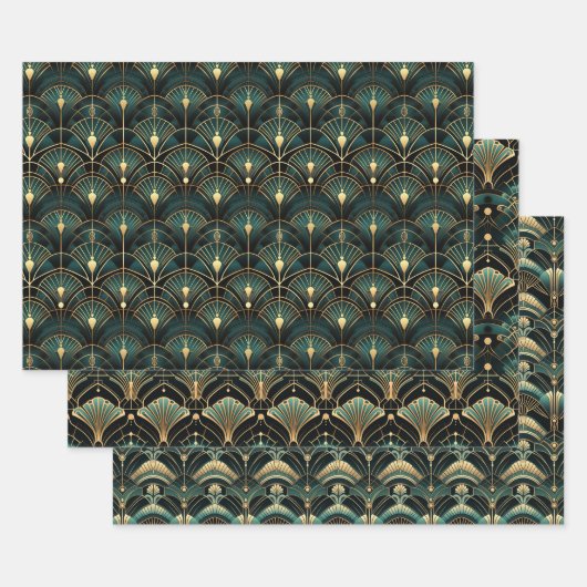 Emerald en Gold Art Deco Set van Inpakpapier Vel (Set)