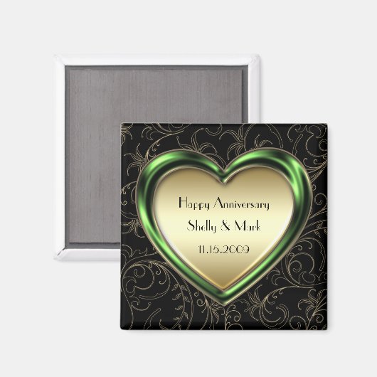 Emerald en Gold Heart Jubileum Magneet (Voorkant / Achterkant)