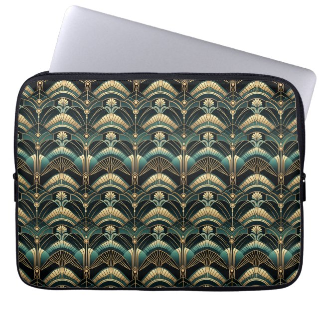 Emerald en goud art deco thema laptop sleeve (Voorkant)