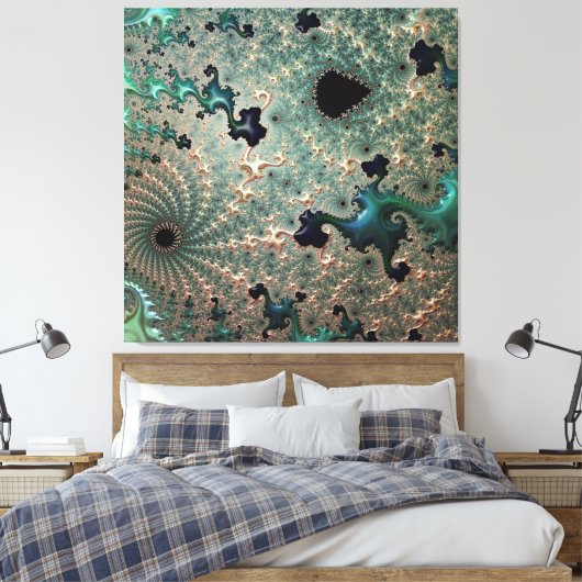 Emerald en goud Mandelbrot Canvas (Insitu (Slaapkamer))