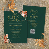 Emerald en goud rustieke bloemen QR Code bruiloft Kaart