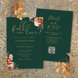 Emerald en goud rustieke bloemen QR Code bruiloft Kaart