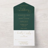 Emerald En Gouden Script Harten Minimalistische Tr All In One Uitnodiging (Binnen)