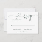 Emerald En Witte Script Hart RSVP Kaart (Voorkant)
