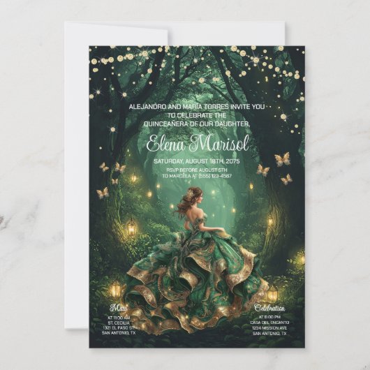 Emerald Enchanted Forest Quinceañera Kaart (Voorkant)