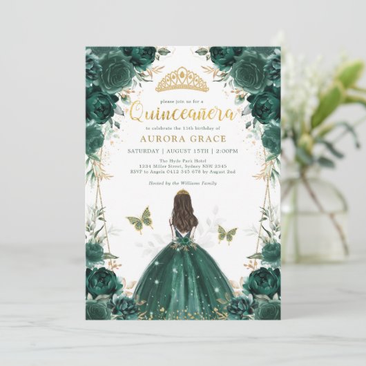 Emerald Enchanted Forest Quinceañera Princess Kaart (Staand voorkant)