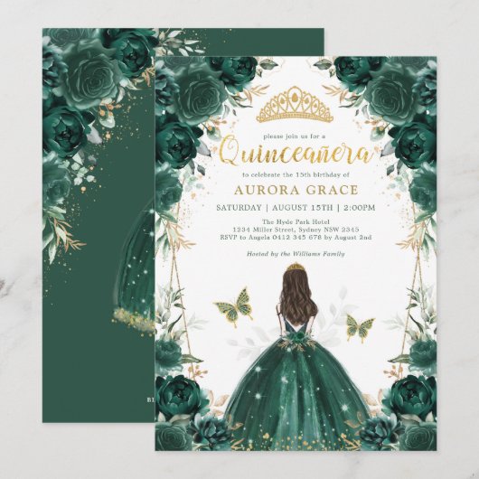 Emerald Enchanted Forest Quinceañera Princess Kaart (Voorkant / Achterkant)