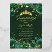 Emerald Enchanting Floral Butterfly Quinceanera Folie Uitnodiging (Voorkant)