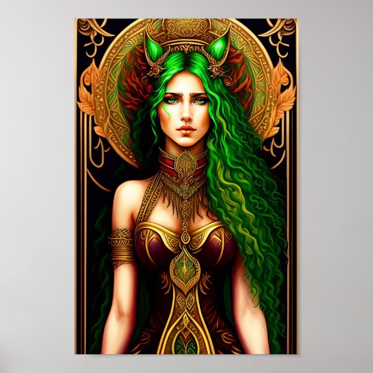 Emerald Enchantress: een 3D-koningin met groene ju Poster (Voorkant)