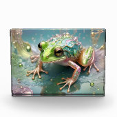 Emerald Essence: Groene kikker in fractale kunst Fotoblokken (Voorkant)