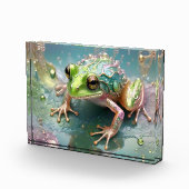 Emerald Essence: Groene kikker in fractale kunst Fotoblokken (Rechts)