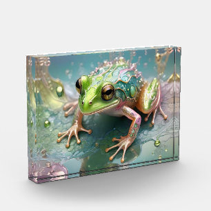 Emerald Essence: Groene kikker in fractale kunst Fotoblokken