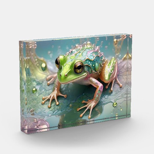 Emerald Essence: Groene kikker in fractale kunst Fotoblokken (Links)