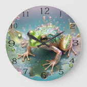 Emerald Essence: Groene kikker in fractale kunst Grote Klok (Voorkant)