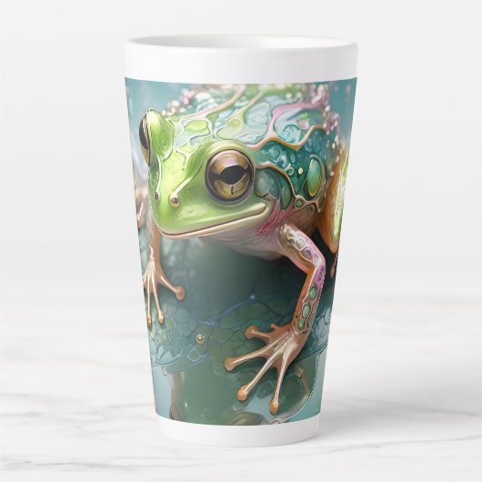 Emerald Essence: Groene kikker in fractale kunst Latte Mok (Voorkant)