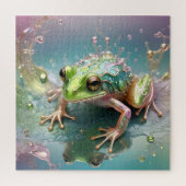 Emerald Essence: Groene kikker in fractale kunst Legpuzzel (Verticaal)