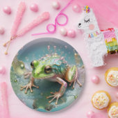 Emerald Essence: Groene kikker in fractale kunst Papieren Bordje (Feest)