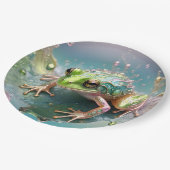 Emerald Essence: Groene kikker in fractale kunst Papieren Bordje (Gekanteld)