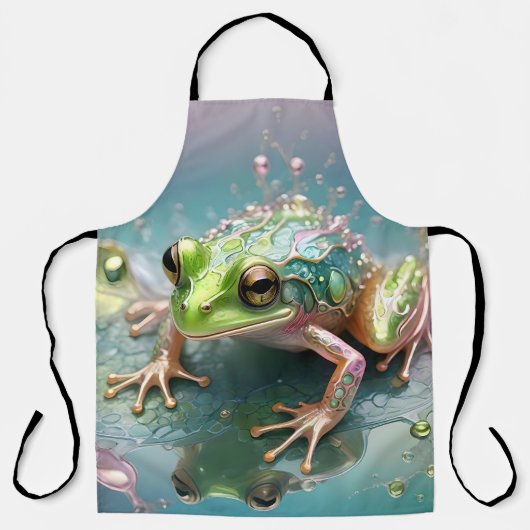 Emerald Essence: Groene kikker in fractale kunst Schort (Voorkant)