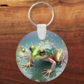 Emerald Essence: Groene kikker in fractale kunst Sleutelhanger (Voorkant)