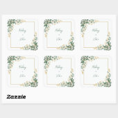 Emerald Eucalyptus Gold Berry Frame Wedding Vierkante Sticker (Vel)