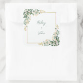 Emerald Eucalyptus Gold Berry Frame Wedding Vierkante Sticker (Tas)
