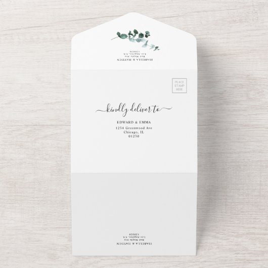 Emerald Eucalyptus Greenery Botanical Wedding RSVP All In One Uitnodiging (Buitenkant)