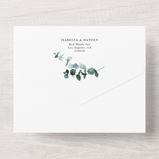 Emerald Eucalyptus Greenery Botanical Wedding RSVP All In One Uitnodiging (Achterkant)