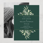 Emerald Eucalyptus Greenery Foto Weddenschap Kaart (Voorkant / Achterkant)