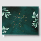 Emerald Eucalyptus Greenery Gold Script Weddenscha Gastenboek (Voorkant)