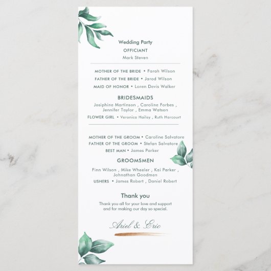 Emerald Eucalyptus Script Font Weddenschap Programmakaart (Achterkant)