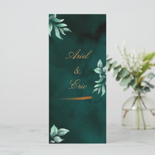 Emerald Eucalyptus Script Font Weddenschap Programmakaart (Staand voorkant)