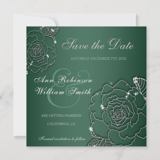 Emerald Evergreen Silver Elegant Wedding Save The Date (Voorkant)
