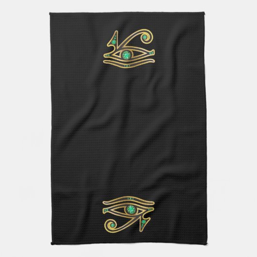 Emerald Eye of Ra in Gold Kitchen Towel Theedoek (Verticaal)