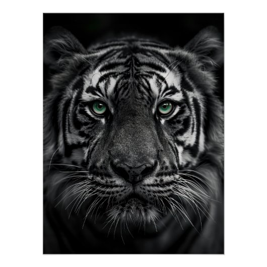 Emerald-Eyed Tiger Portrait - Black and White Perfect Poster (Voorkant)
