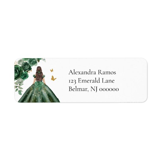 Emerald Faux Gold Foil Quinceañera Retouradres Etiket (Voorkant)