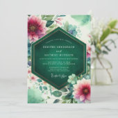 Emerald Floral Bloom Wedding Kaart (Staand voorkant)