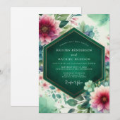 Emerald Floral Bloom Wedding Kaart (Voorkant / Achterkant)